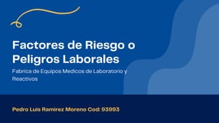 Factores de Riesgo o
Peligros Laborales
Fabrica de Equipos Medicos de Laboratorio y
Reactivos
Pedro Luis Ramirez Moreno Cod: 93993
 