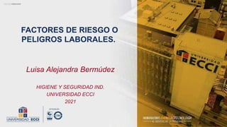 Luisa Alejandra Bermúdez
HIGIENE Y SEGURIDAD IND.
UNIVERSIDAD ECCI
2021
FACTORES DE RIESGO O
PELIGROS LABORALES.
 