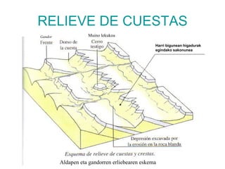 RELIEVE DE CUESTAS Harri bigunean higadurak egindako sakonunea Aldapen eta gandorren erliebearen eskema   Gandor Muino lekukoa 