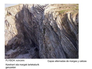 FLYSCH:  AIZKORRI Kareharri eta margak tartekaturik geruzetan Capas alternadas de margas y calizas 