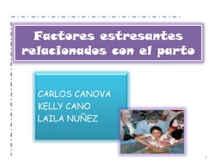 Factores estresantes
relacionados con el parto


  CARLOS CANOVA
  KELLY CANO
  LAILA NUÑEZ



                            1
 