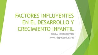 FACTORES INFLUYENTES
EN EL DESARROLLO Y
CRECIMIENTO INFANTIL
GRACIA, NAVARRO LETICIA
www.respetoeduca.es
 