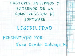 FACTORES INTERNOS Y EXTERNOS DE LA CONSTRUCCION DE SOFTWARE LEGIBILIDAD PRESENTADO POR: J uan Camilo Zuluaga H. 