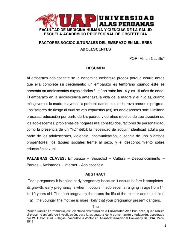 Factores Socioculturales Del Embrazo En Mujeres Adolescentes