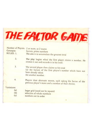 Factor game instructions