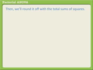 Then, we’ll round it off with the total sums of squares.
 