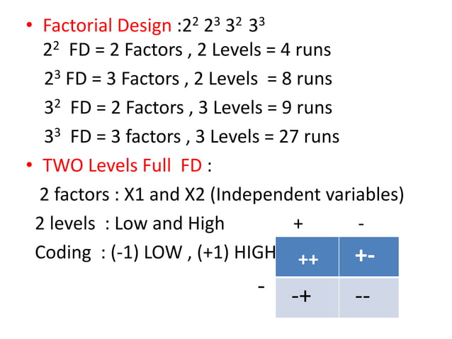 Factorial design ,full factorial design, fractional factorial design | PPT