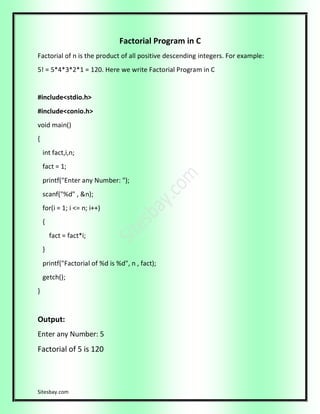Factorial Program in C | PDF