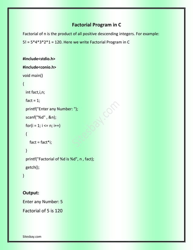 Factorial Program in C | PDF