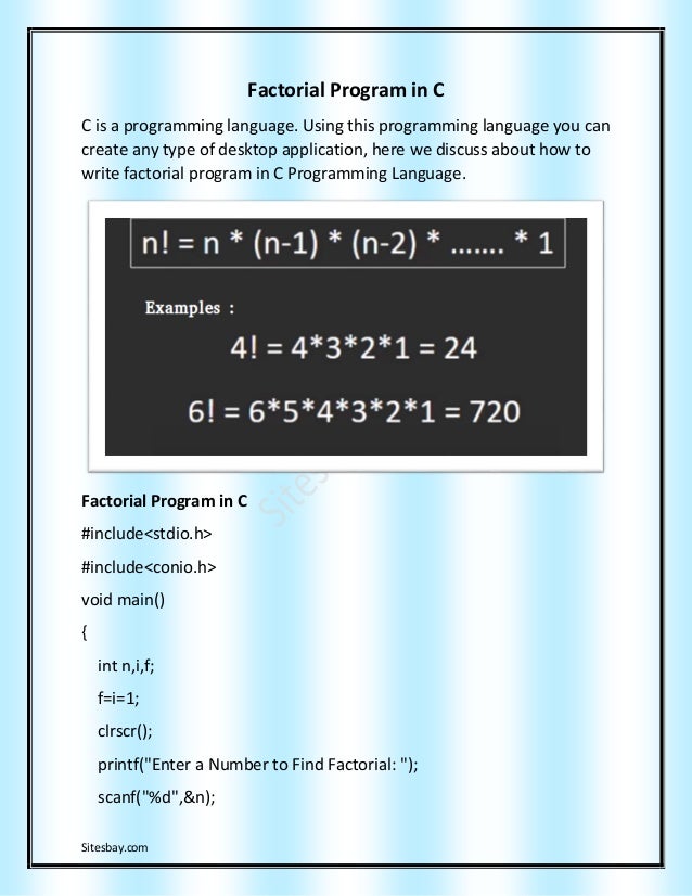 2 Sitesbay Com Factorial Program In C 2 Sitesbay Com Factorial Program In C