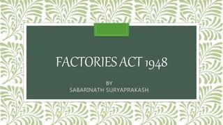 FACTORIESACT1948
BY
SABARINATH SURYAPRAKASH
 