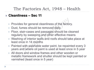 Factory Act Frame BBA-SEM-6-Factories act. 1948 | PPTX