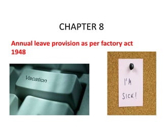CHAPTER 8
Annual leave provision as per factory act
1948

 