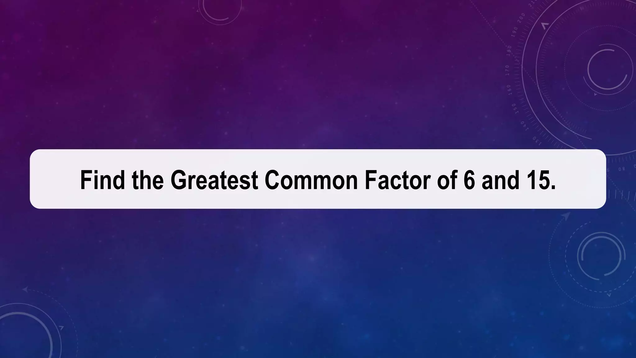 Find the Greatest Common Factor of 6 and 15.
 