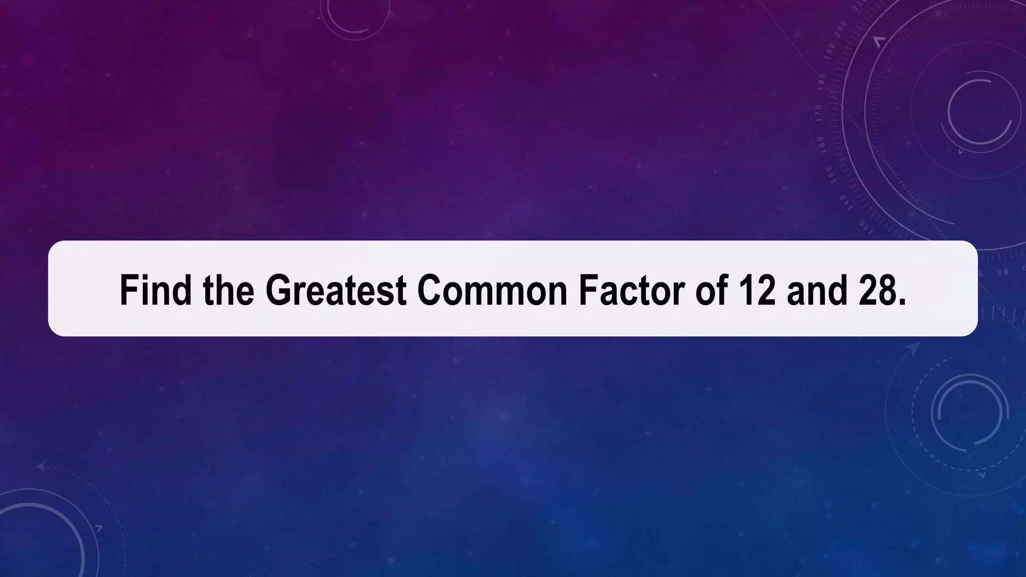 Find the Greatest Common Factor of 12 and 28.
 