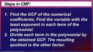 Cmf Math Grade 8 Mathematics Common Monomial Factoring | PPTX