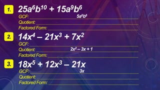Cmf Math Grade 8 Mathematics Common Monomial Factoring | PPTX