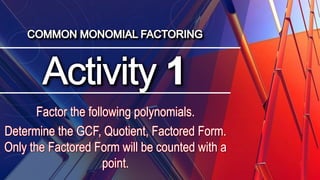 Cmf Math Grade 8 Mathematics Common Monomial Factoring | PPTX