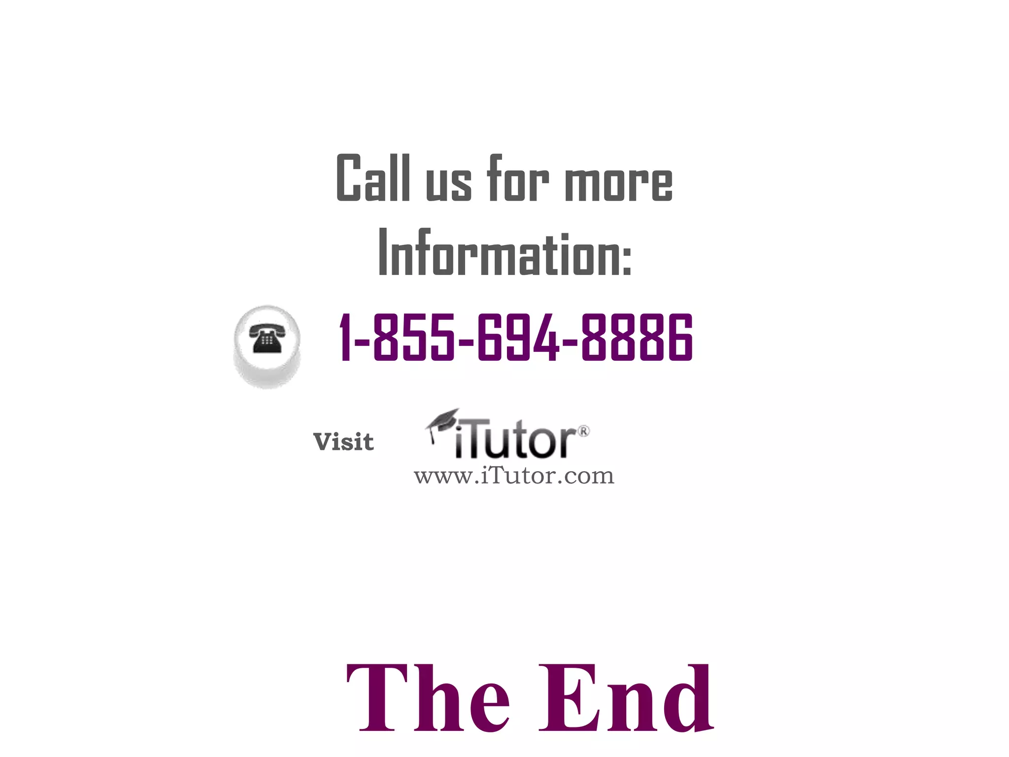 The End
Call us for more
Information:
www.iTutor.com
1-855-694-8886
Visit
 