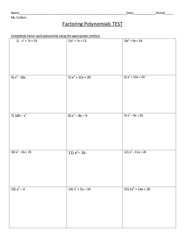 Factoring Polynomials Test factoring-polynomials-test