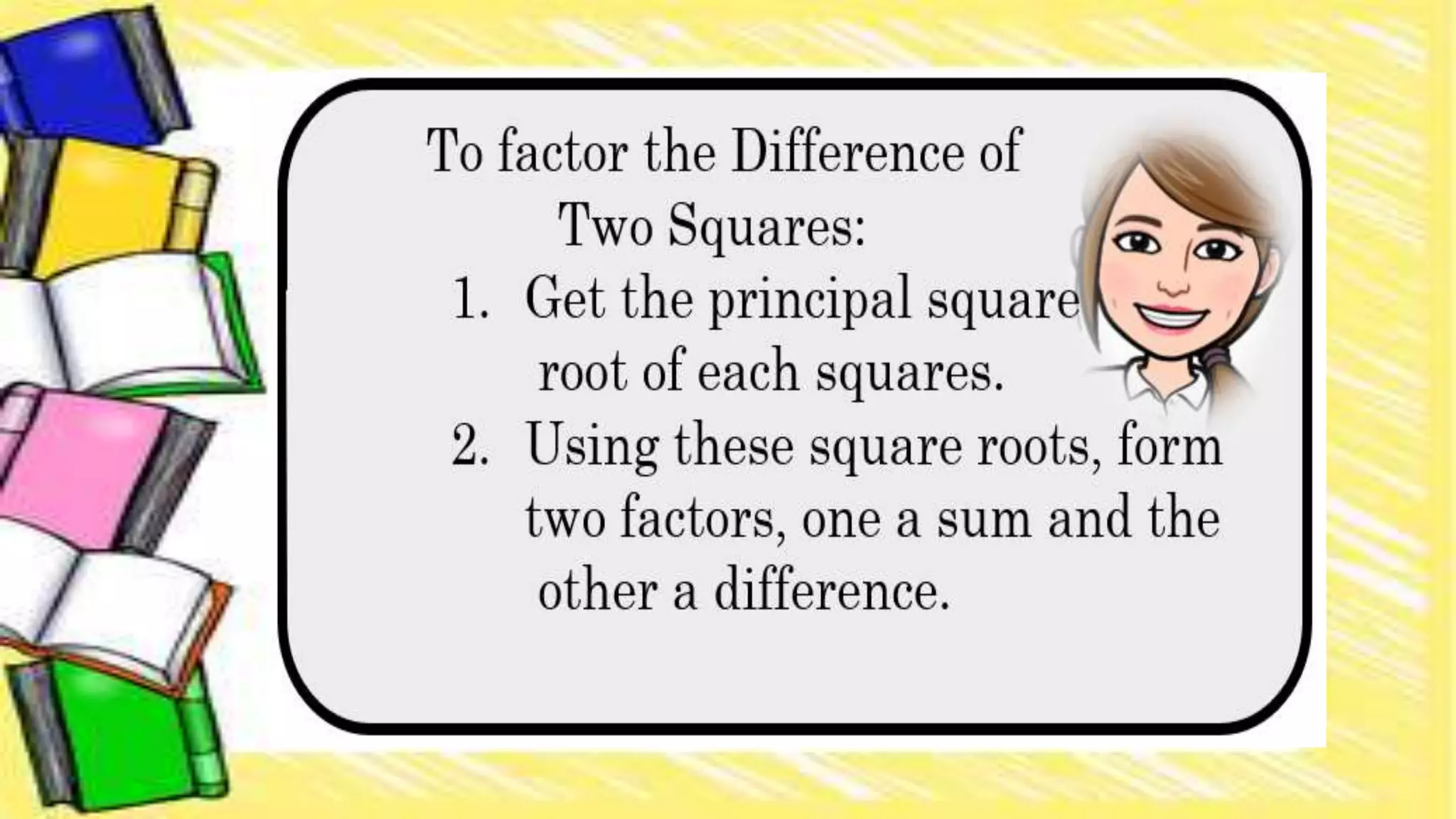 Factoring the difference of two squares ppt