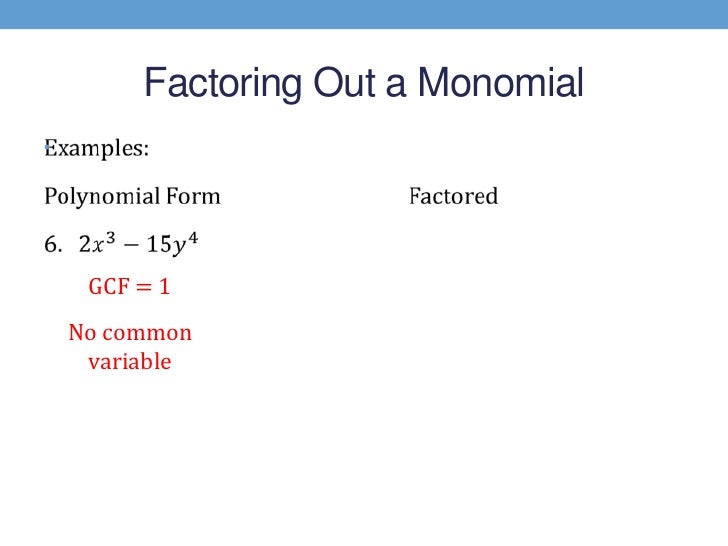 factoring monomial gcf gcm