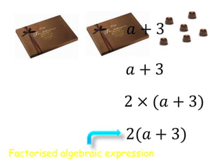 𝑎+3 𝑎+3 2×(𝑎+3) 2(𝑎+3) Factorised algebraic expression