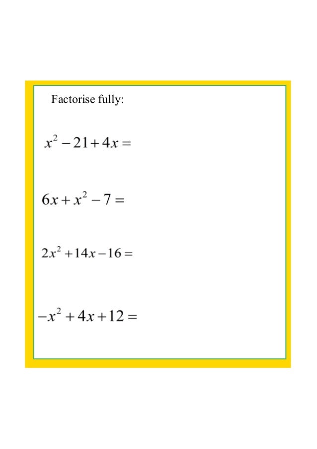 Factorising quadratic expressions 2