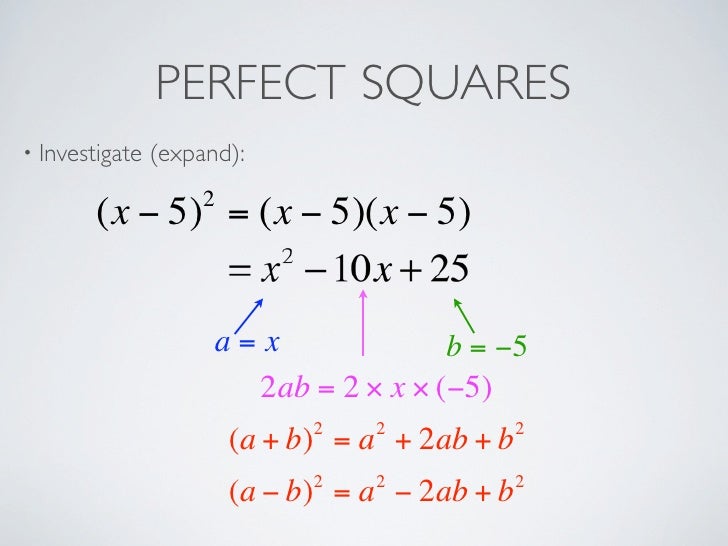 Factorising quads diff 2 squares perfect squares