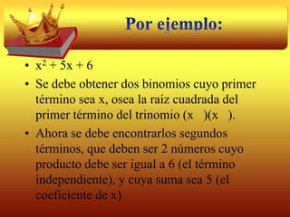 Diferencia de cuadradosLa diferencia de cuadrados es igual al producto de dos binomios conjugados formados por las raíces cuadradas de los términos de esta diferencia, teniendo en cuenta que los términos simétricos de los binomios conjugados deben corresponder a la raíz cuadrada del sustraendo en la diferencia de cuadrados.