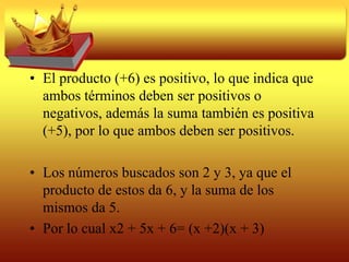 Por ejemplo:Factoricemos 9a2 – 16b2Obtengamos la raíz cuadrada de 9a2 es: 3aDeterminamos la raíz cuadrada de 16b2 es: 4bObtenemos los binomios conjugados multiplicando la suma de estas raíces (3a +4b) por su diferencia (3a – 4b) y tendremos:9a2 – 16b2= (3a + 4b)(3a - 4b)