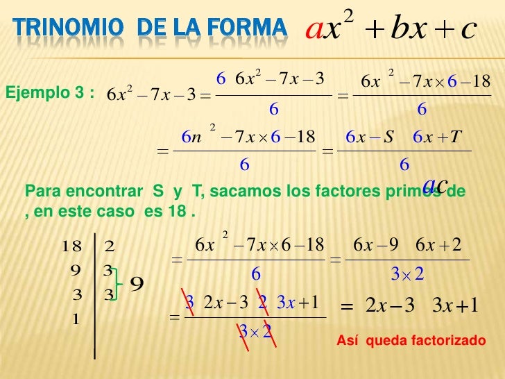 Trinomio De La Forma X2bxc Ejercicios Del Algebra