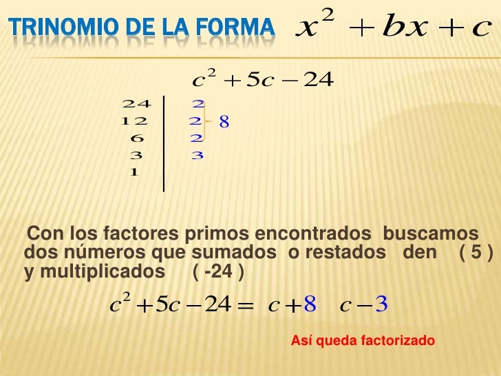 Factorizacion De Un Trinomio De La Forma X2bxc Ejemplos