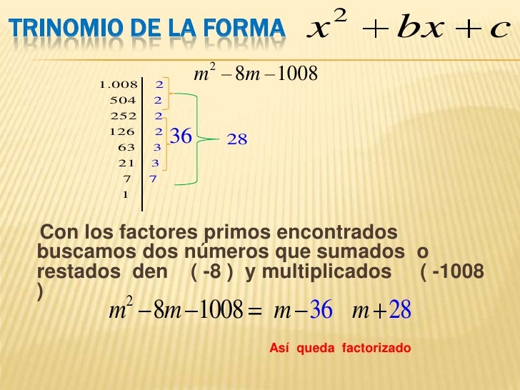 Factorizacion De Trinomios De La Forma X2 Bx C