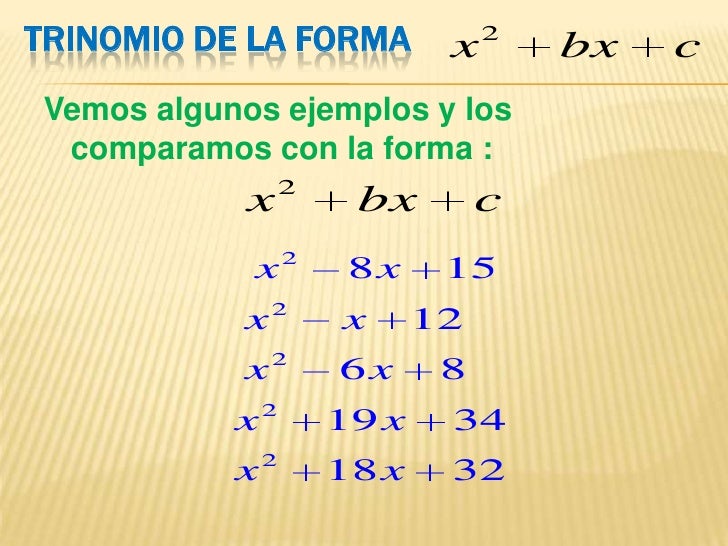 Factorizacion De Trinomios De La Forma X2 Bx C