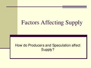 Factors Affecting Supply
How do Producers and Speculation affect
Supply?
 
