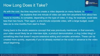 How Long Does it Take? (cont’d)
On the other hand, if you need a two-minute video with 100% custom animation, that could
t...
