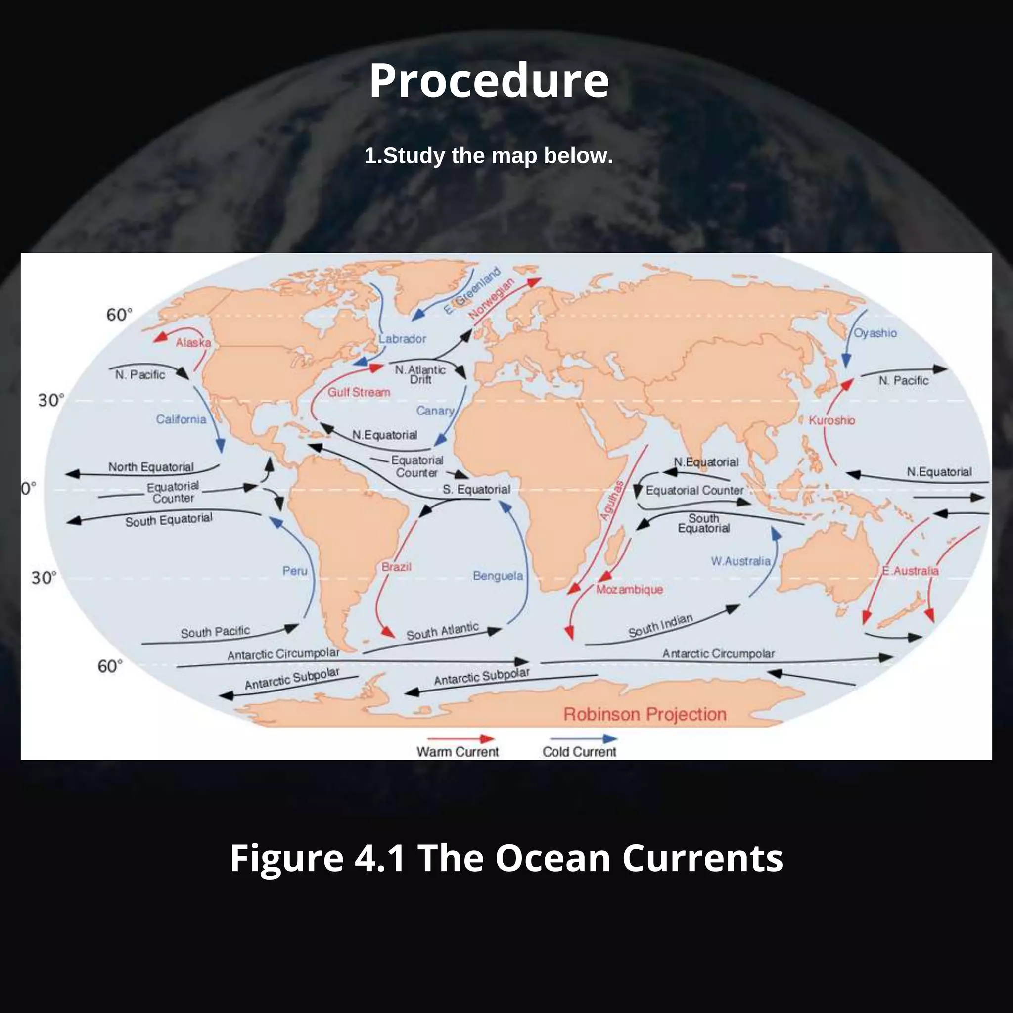 Procedure
1.Study the map below.
Figure 4.1 The Ocean Currents
 