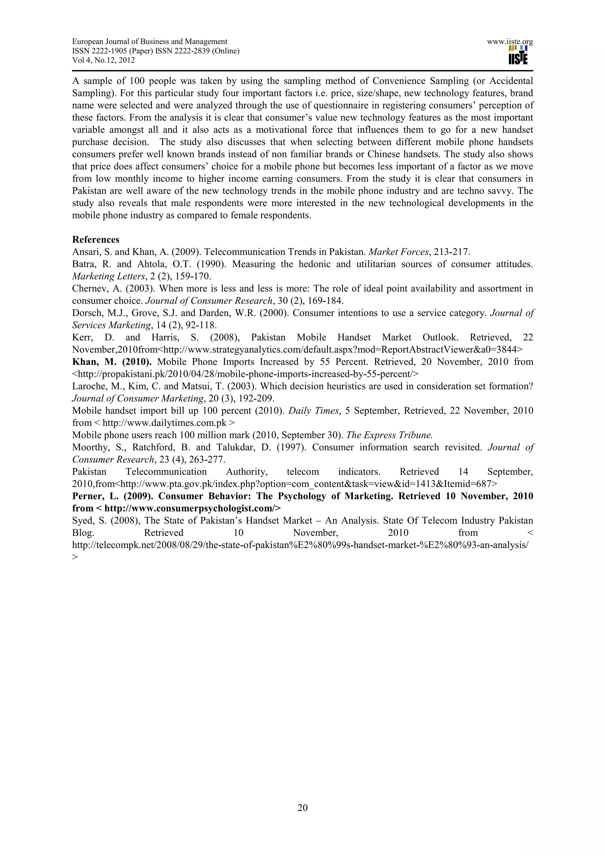 Factors affecting consumers' choice of mobile phone selection in ...