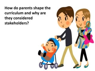 How do parents shape the
curriculum and why are
they considered
stakeholders?
 