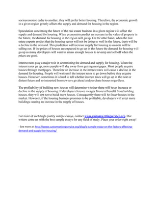 Factors affecting demand and supply for housing | PDF