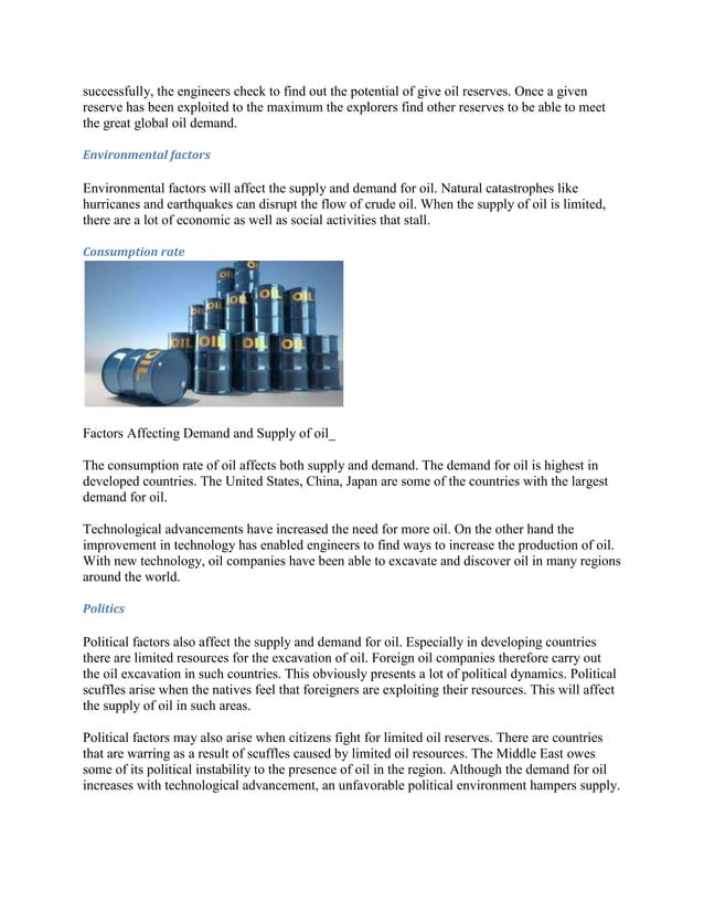 Factors affecting demand and supply of oil