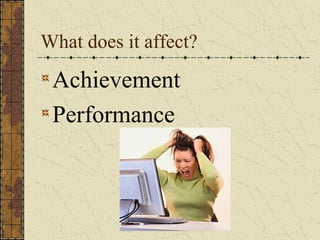 What does it affect?

 Achievement
 Performance
 