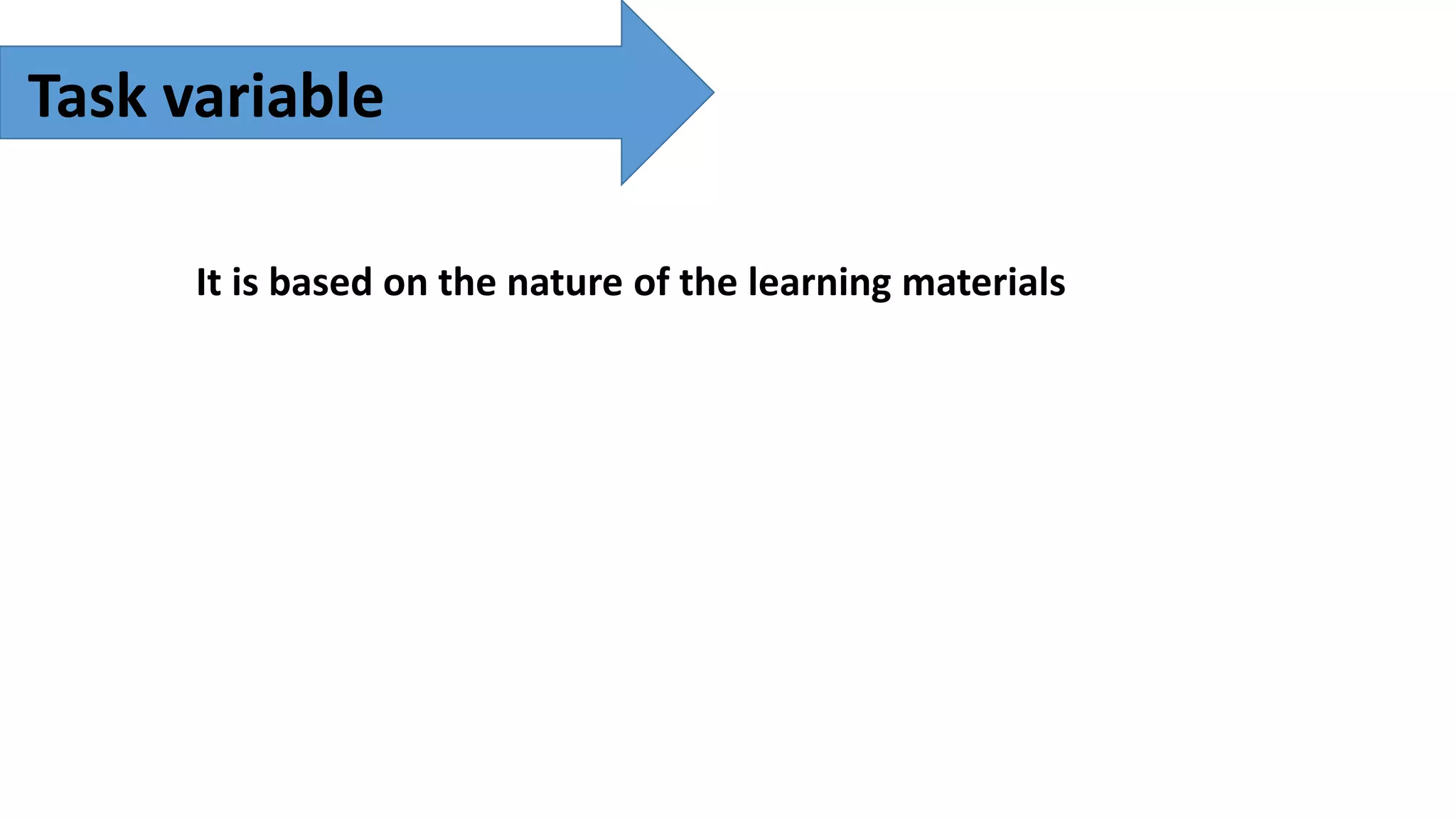 Task variable
It is based on the nature of the learning materials
 
