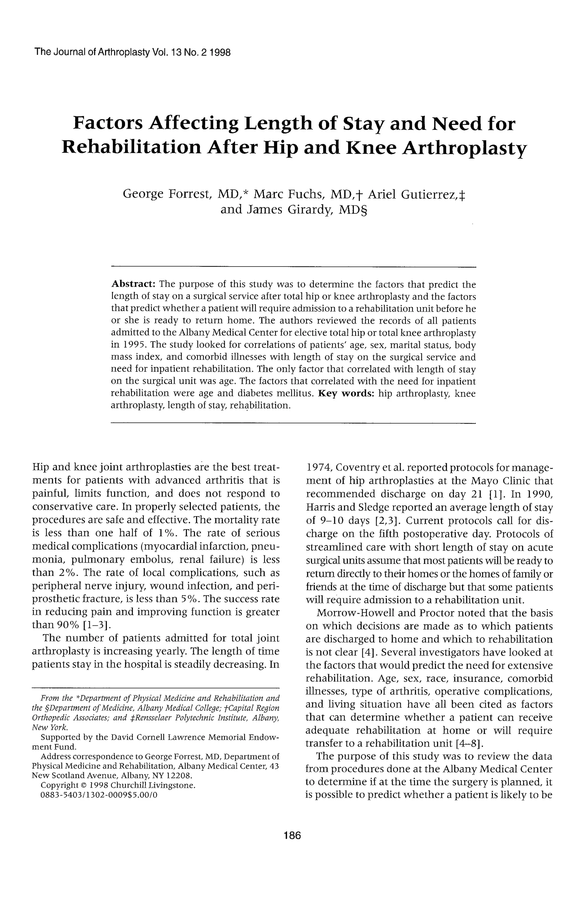 Factors affecting length of stay and need for rehabilitation after hip ...