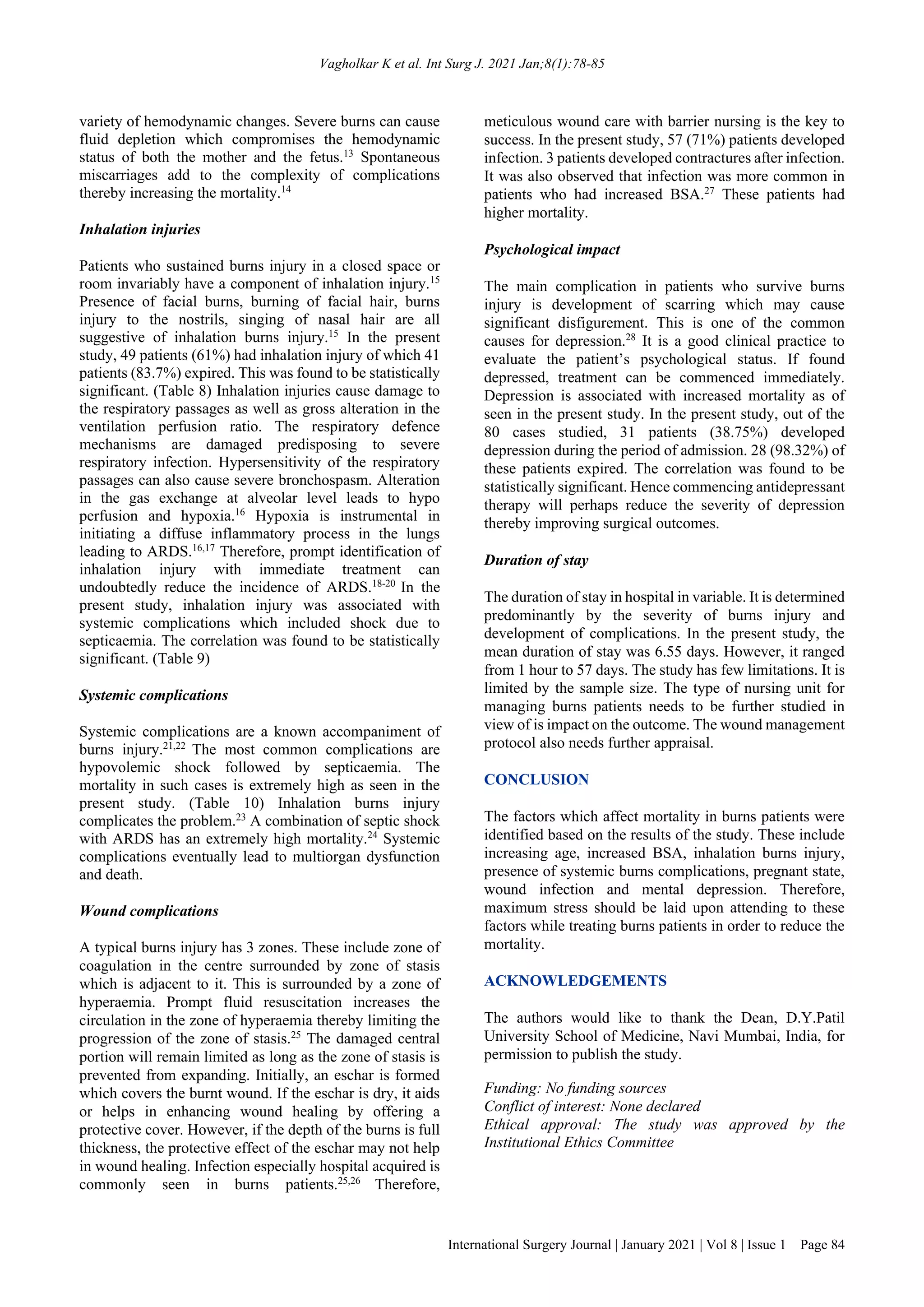 Factors affecting mortality in burns: a single center study
