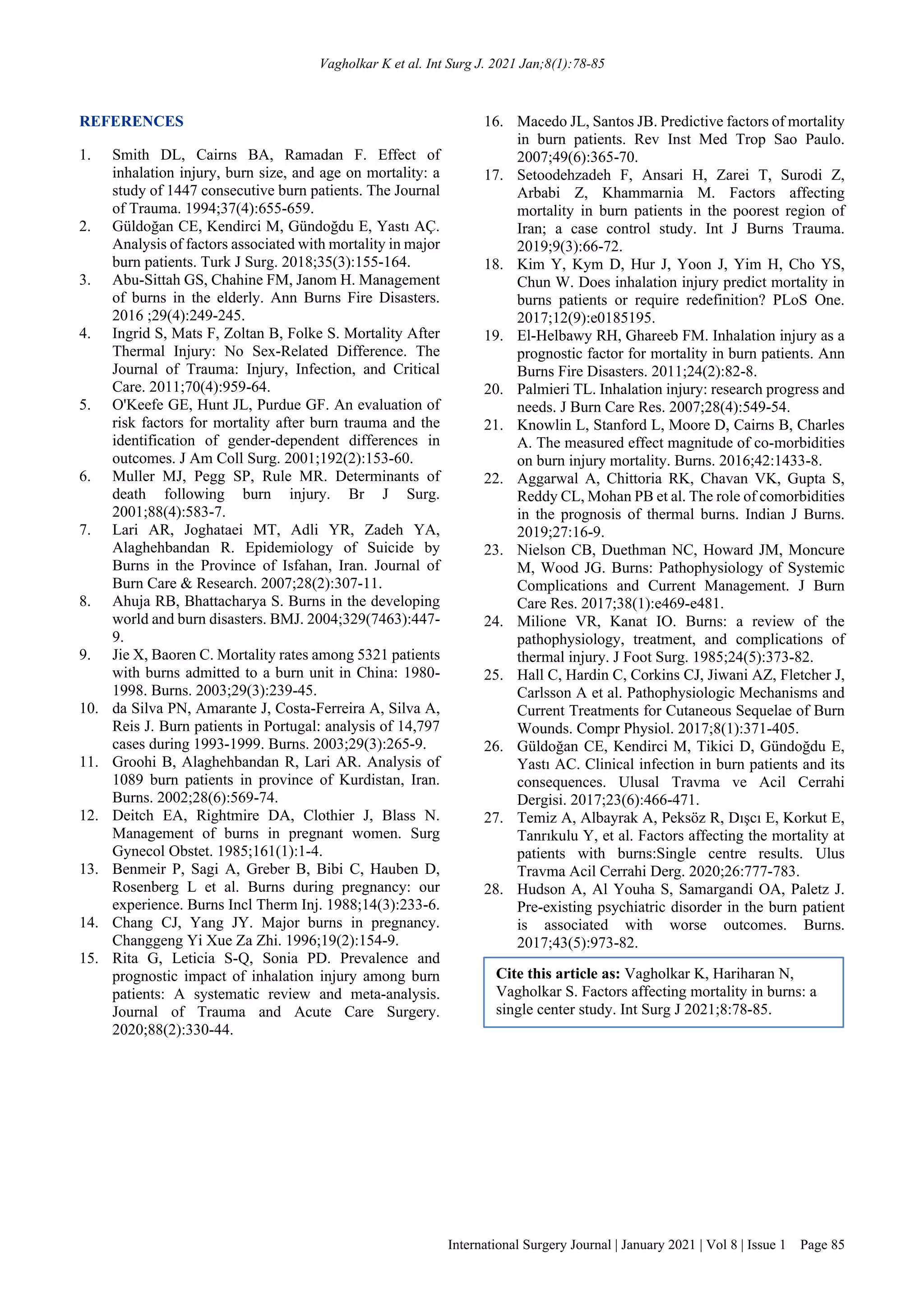 Factors affecting mortality in burns: a single center study