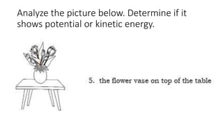 Analyze the picture below. Determine if it
shows potential or kinetic energy.
 