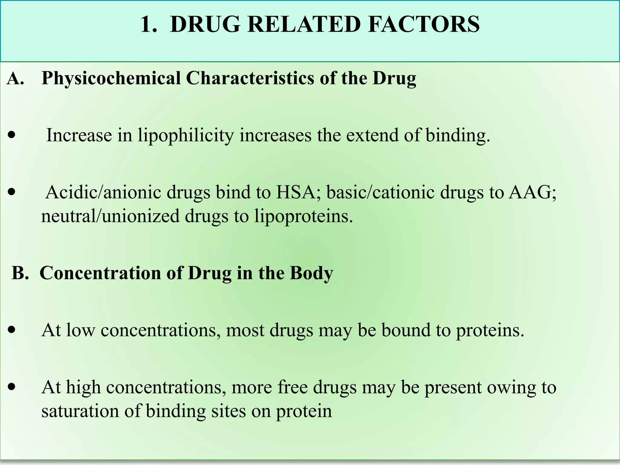 Factors affecting protein drug binding and rotein drug binding PPT