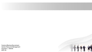 Factors Affecting Recruitment
Human Resource Management
Princess L. Velarde
BPE 4A
 